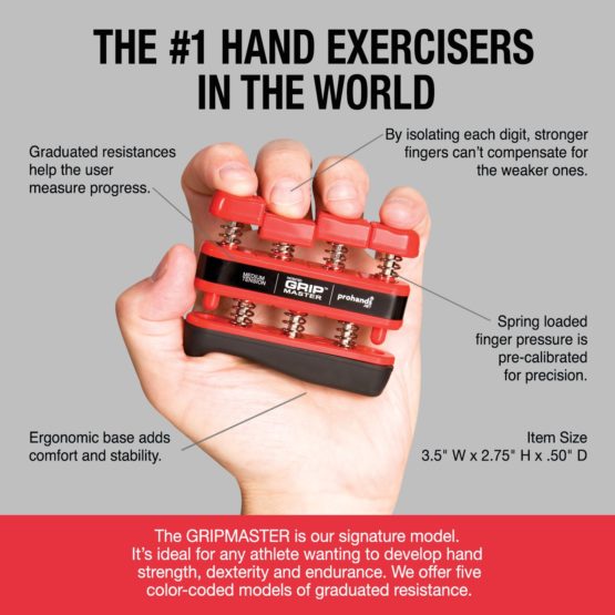 prohands Gripmaster Medium Tension Hand and Finger Exerciser Red, 7