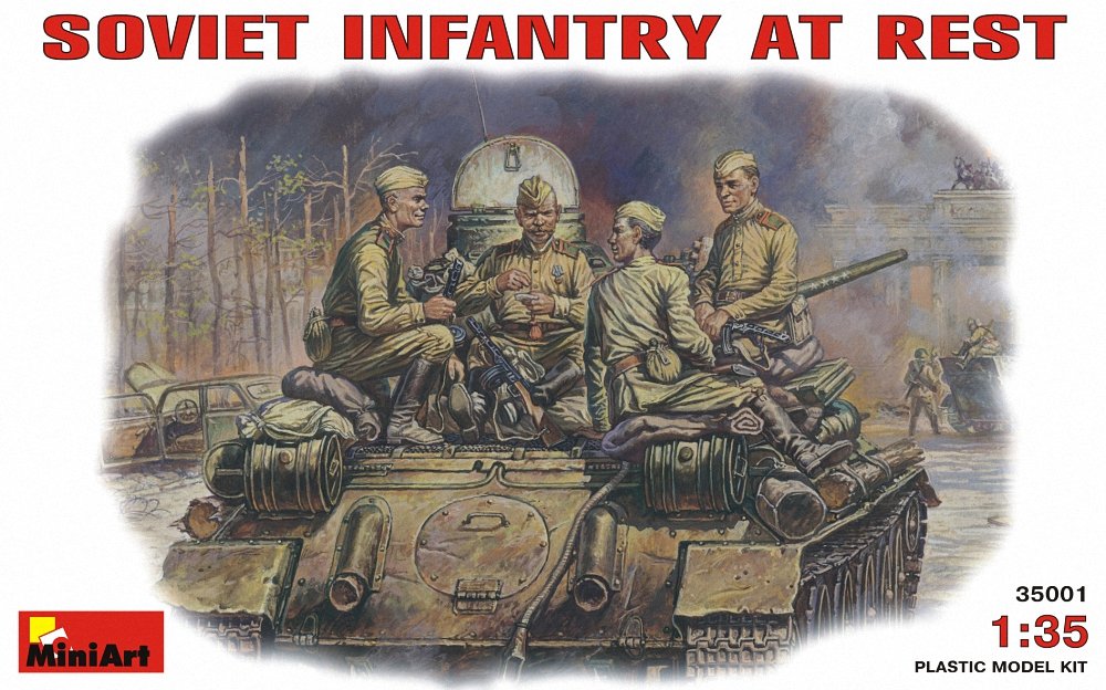 Miniart 1:35 Scale Soviet infantry at rest Plastic Model Kit, Earth tones, metallic, Small