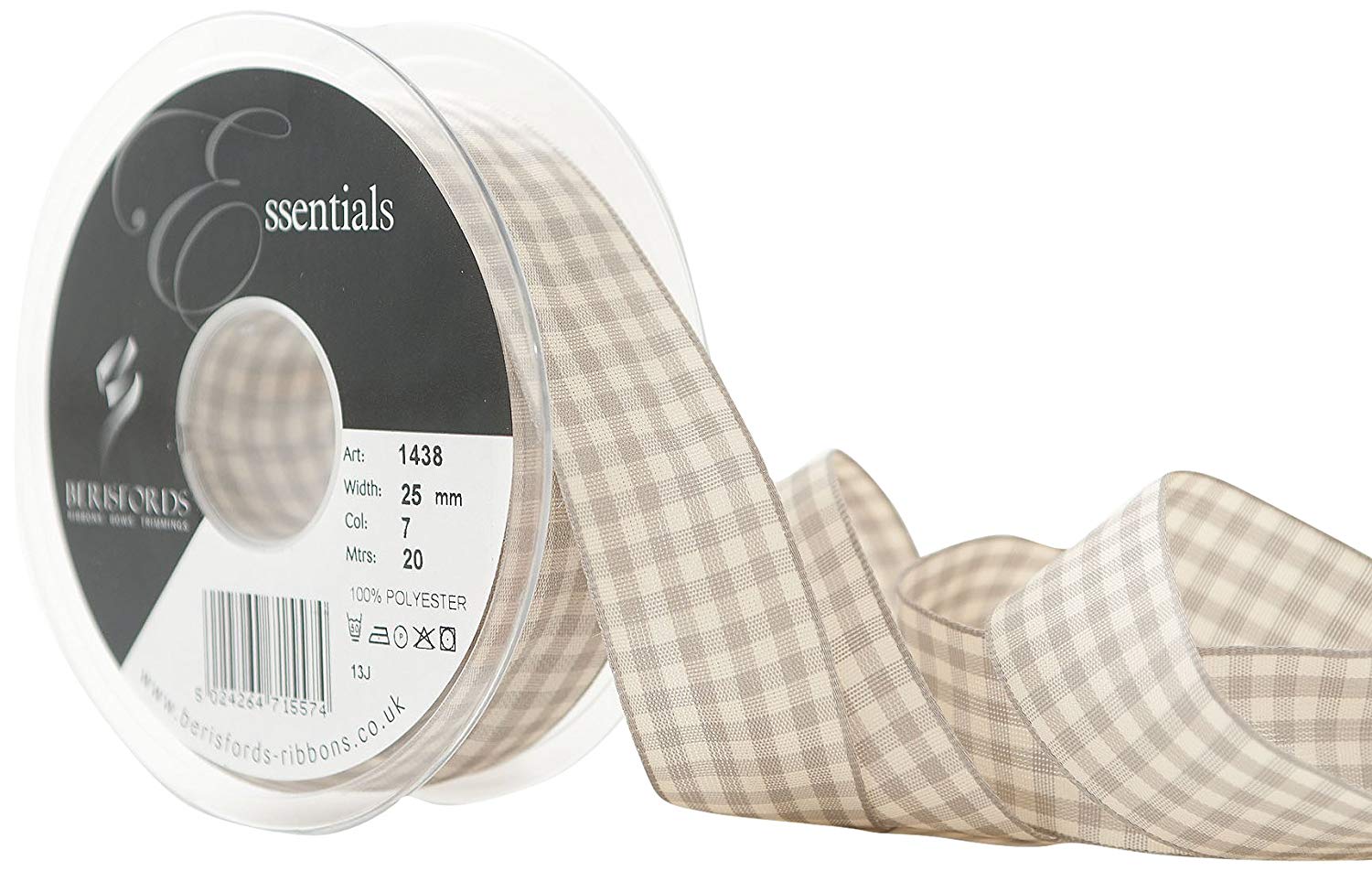 Berisfords Ribbon, Grey, Small, 1438-GY-25