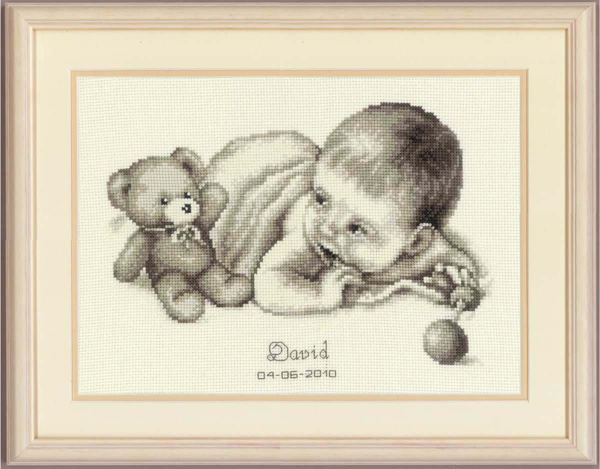 Vervaco Birth Record Baby with Teddy Counted Cross Stitch Kit, Multi-Colour, 1