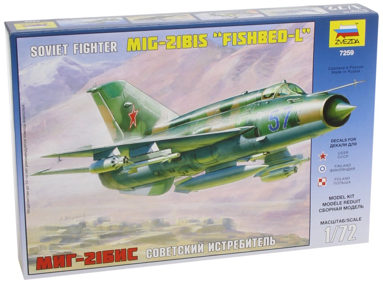 Zvezda 500787259 1:72 MiG-21BIS Fishbed-L Combat Jet Model Making Kit, green, Large