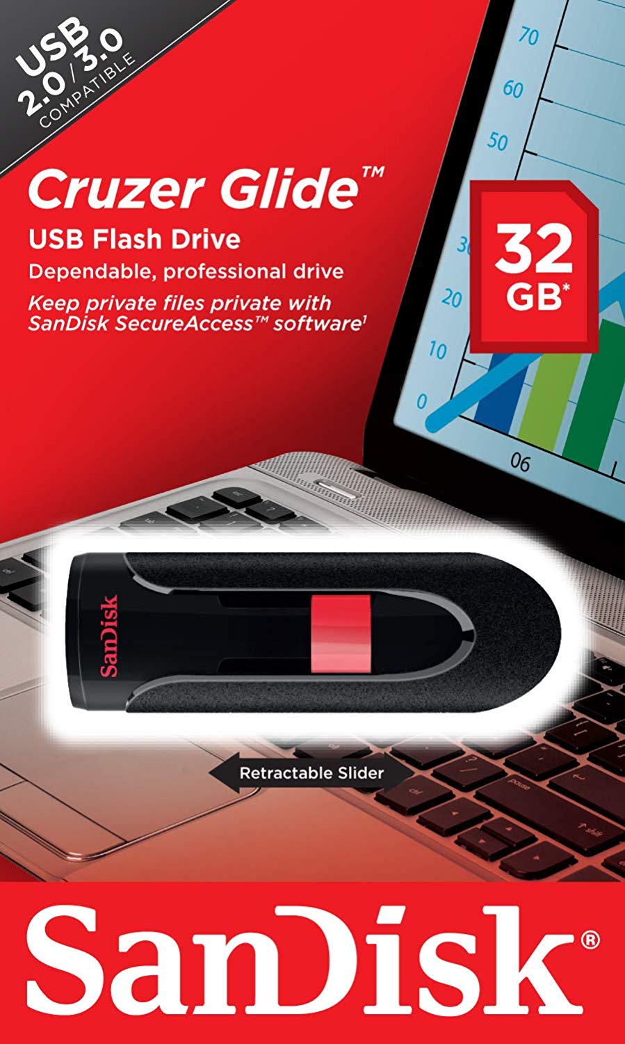 SanDisk Cruzer Glide 32 GB USB Flash Drive USB 2.0 , Black & Red, 32GB - Image 4