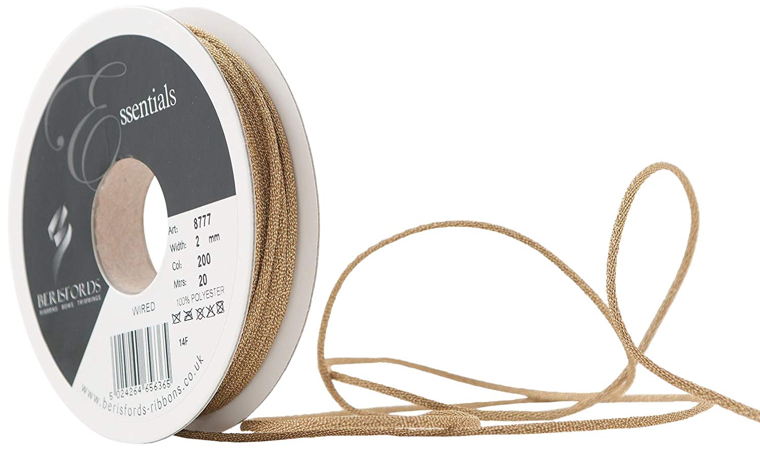Berisfords Gimp Rope, Old Gold, 2 mm Width, 20 metre Length, 5024264212370, Old Gold : Gold