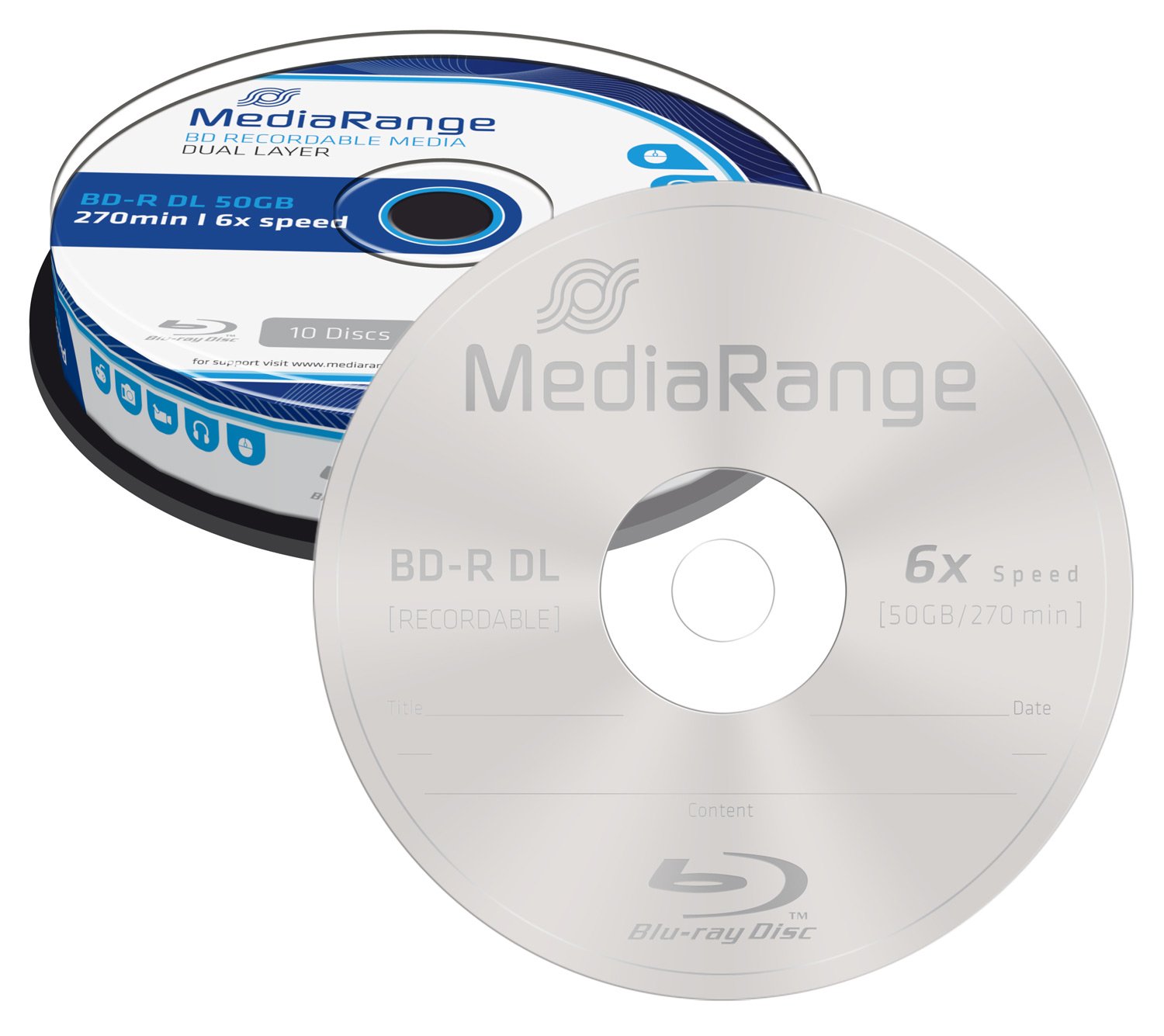 MediaRange MR507 BD-R DL 50GB 6x (10) Cake Box once writable, silver, Cake 10 - Image 3