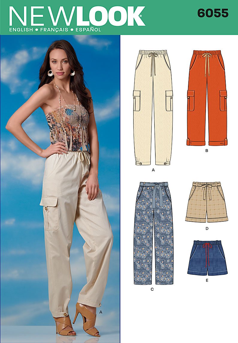 New Look Sewing Pattern 6055: Misses' Pants & Shorts, (6-8-10-12-14-16), Paper Cardboard, White, one Size