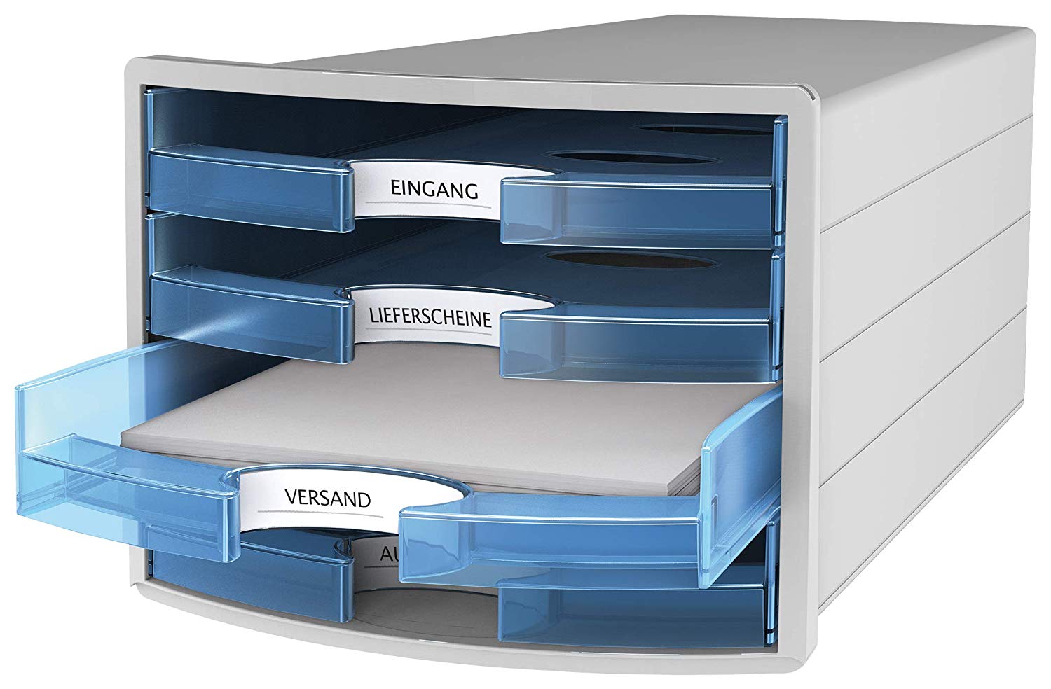 Han 1013-64 Impuls Drawer Box DIN A4/C4 4 Open Drawers Light Grey/Translucent Blue, Light Grey/Translucent-blue, 280 x 367 x 253 mm - Image 2