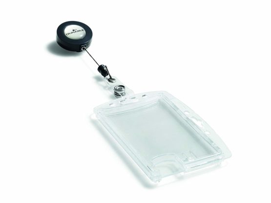 Durable Enclosed Duo Security Pass Holder 54 x 85 mm with Badge Reel Transparent | Holds Up-to 2 ID/Security Cards | Pack of 25 - Image 3