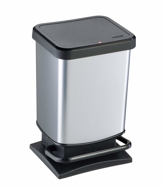 Rotho, Paso, Waste bin 20l with pedal and lid, Plastic (PP) BPA-free, silver metallic, 20l (29,3 x 26,6 x 45,7 cm)