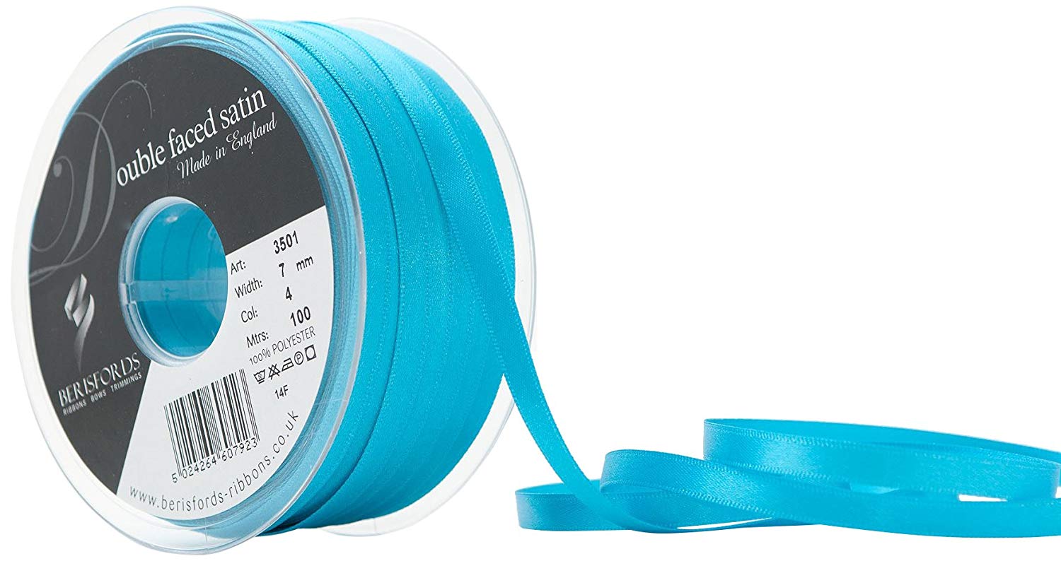 Berisfords Double Faced Satin Ribbon, Peacock, 7 mm Width, 100 metre Length
