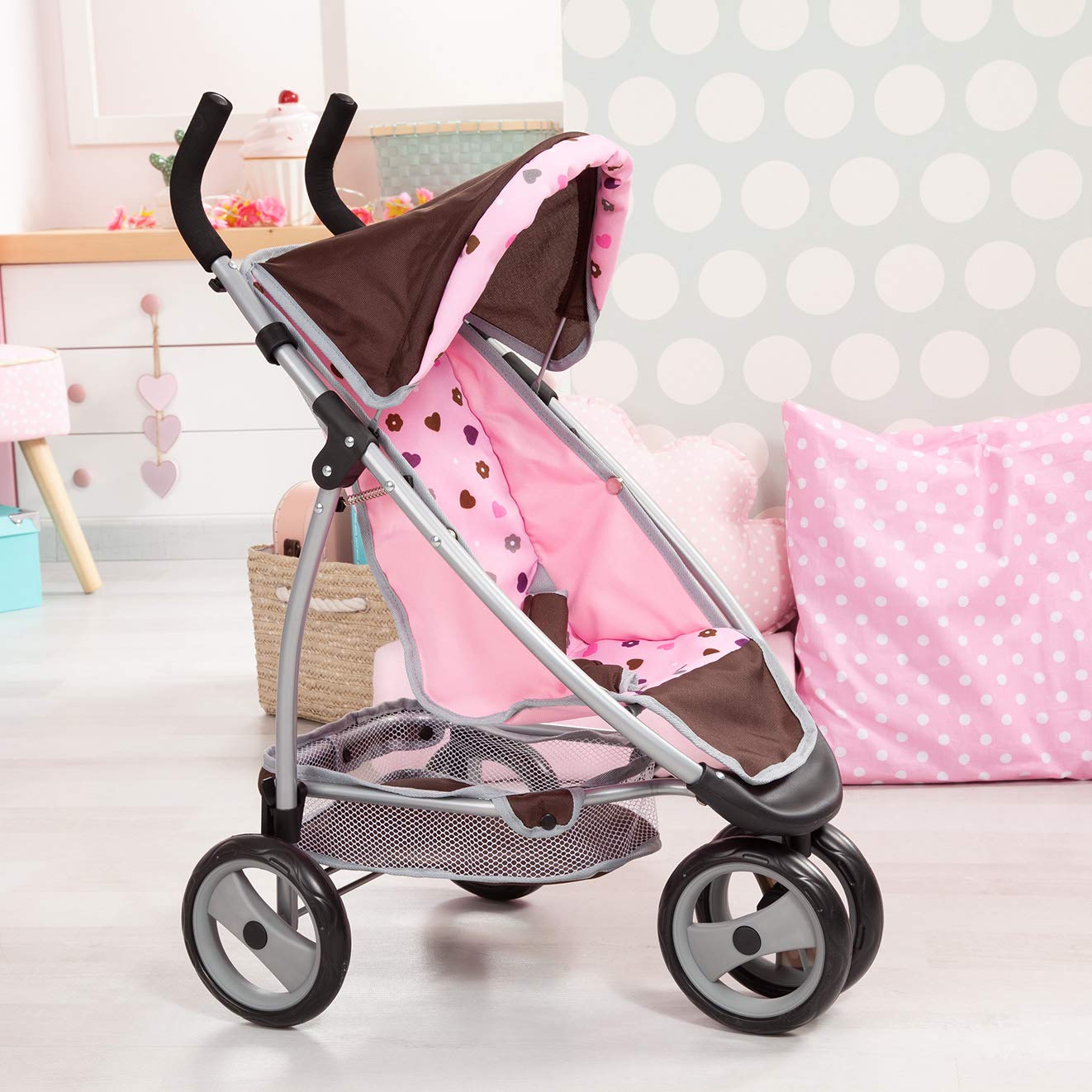 Bayer Design Dolls stroller, Jogger Sport, soft-grip, swivel front wheels, modern, Pink, Large - Image 3