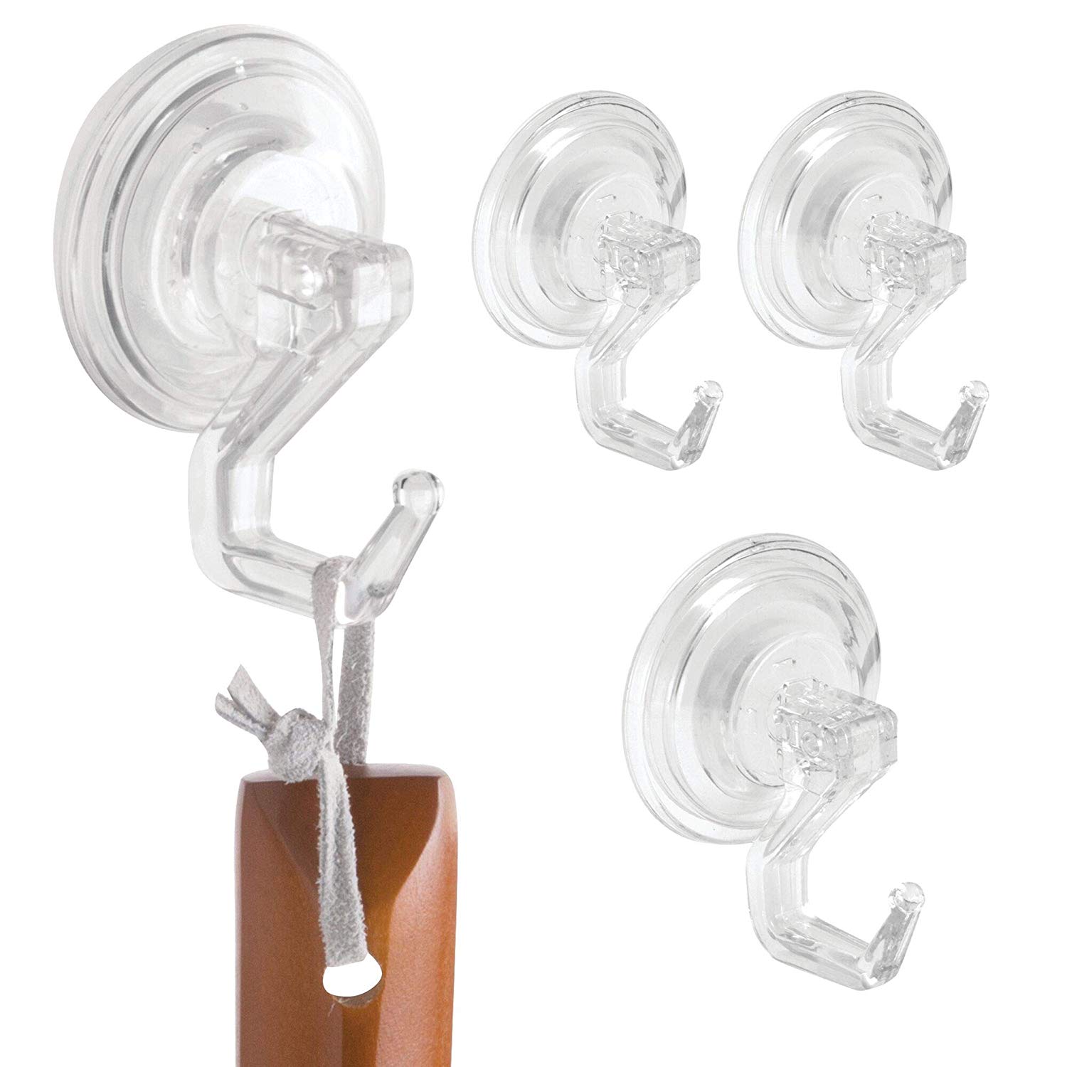 iDesign Power Lock Bathroom Towel Hooks, Plastic Bathroom Hooks, Clear ...