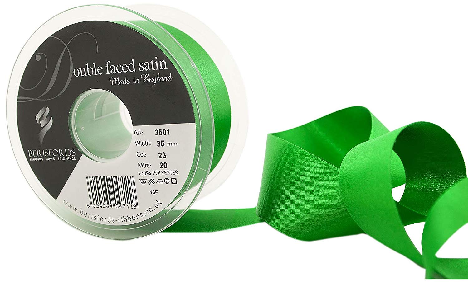 Berisfords 3501 35mm 23 Emerald Double Satin Ribbon x 20m, 20m