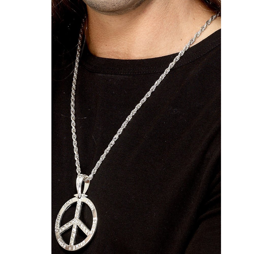 Smiffys '60s Peace Sign Hippie Medallion, Silver with 44cm Chain, 1960's Groovy Fancy Dress, 1960s Dress Up Jewellery - Image 2