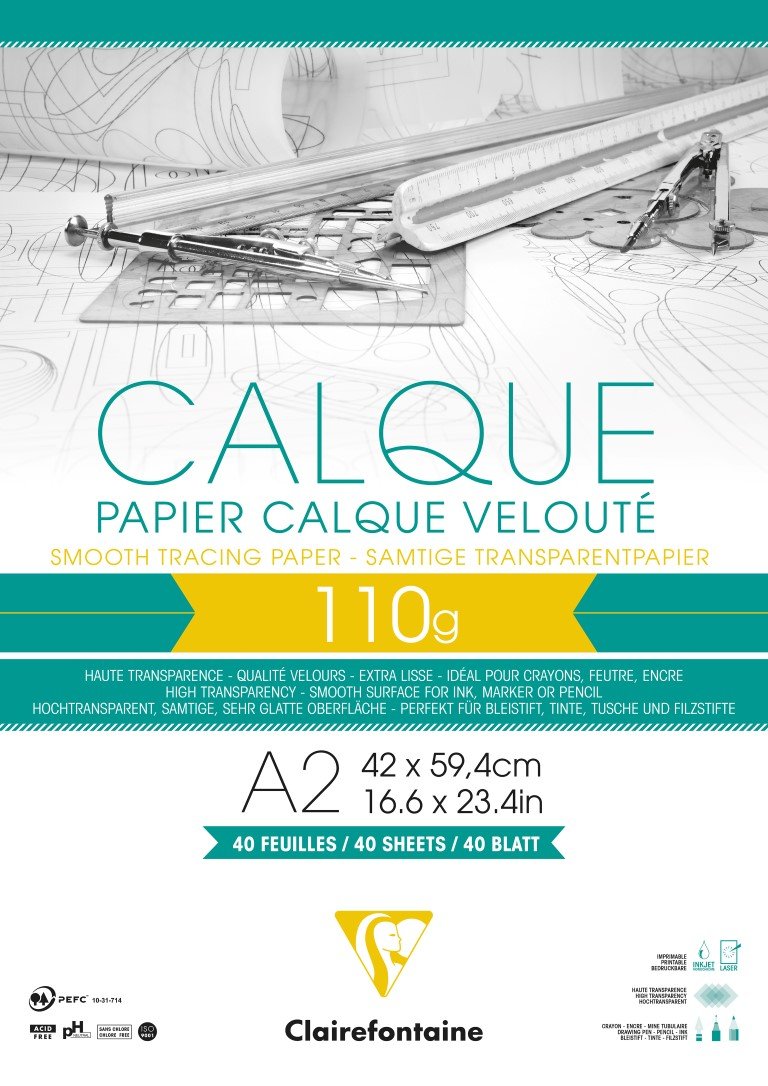 Clairefontaine, Ref 975108C, Tracing Paper Pad (40 Sheets), A2 Sized, 110g, High Transparency, Smooth Surface, Acid Free - Image 2