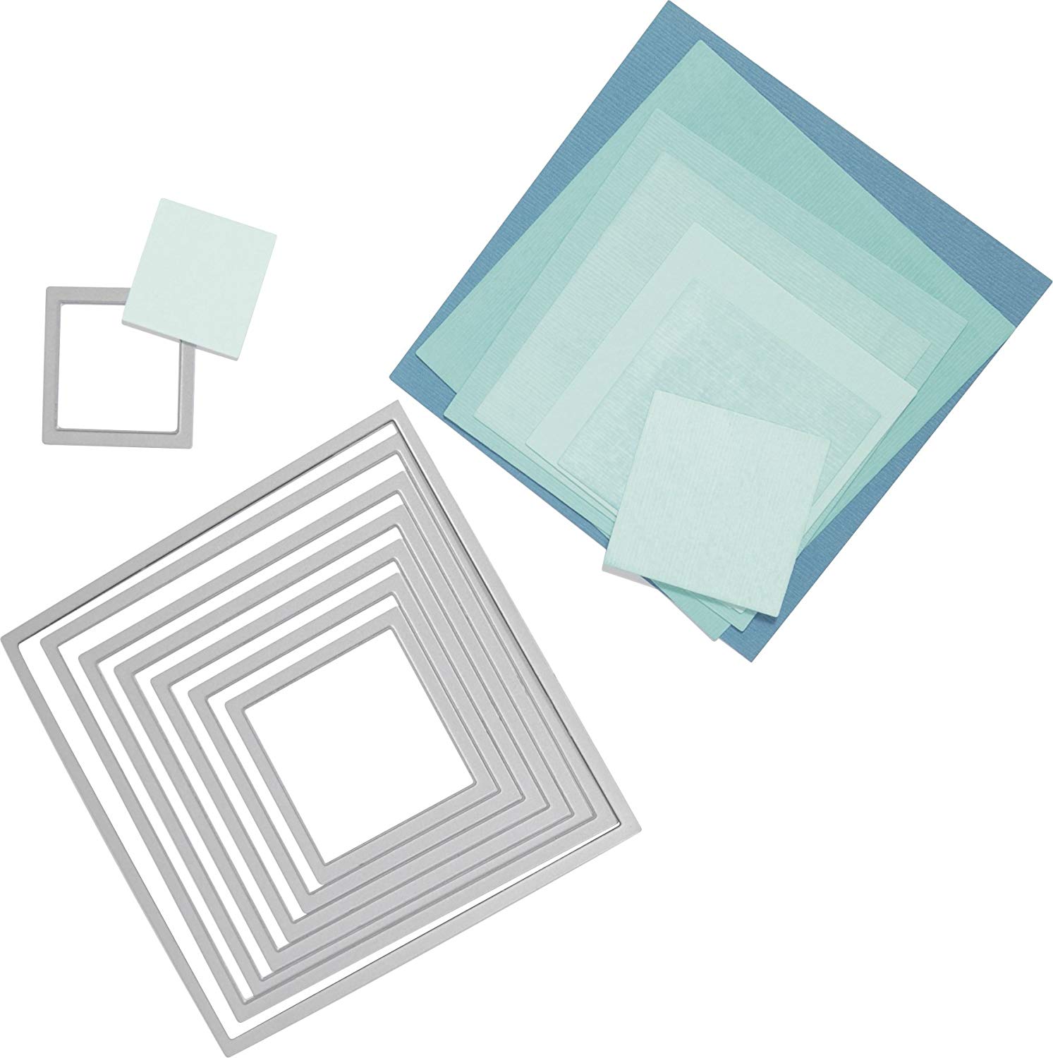Sizzix Framelits Die Set 8PK Squares - Wafer-Thin Precision Dies, Multi-Size, for Layering & Cropping, Multi-colour Colour