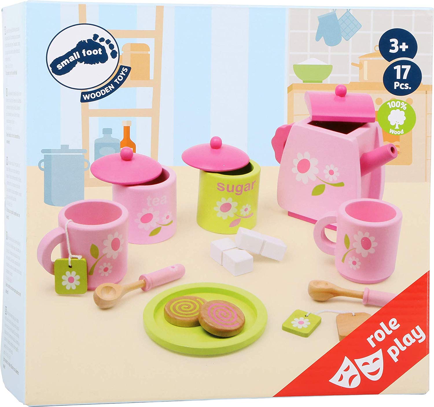 small foot 2849 children tea set "flower pattern" made of wood, accessories for the children's kitchen, 17 pcs - Image 4