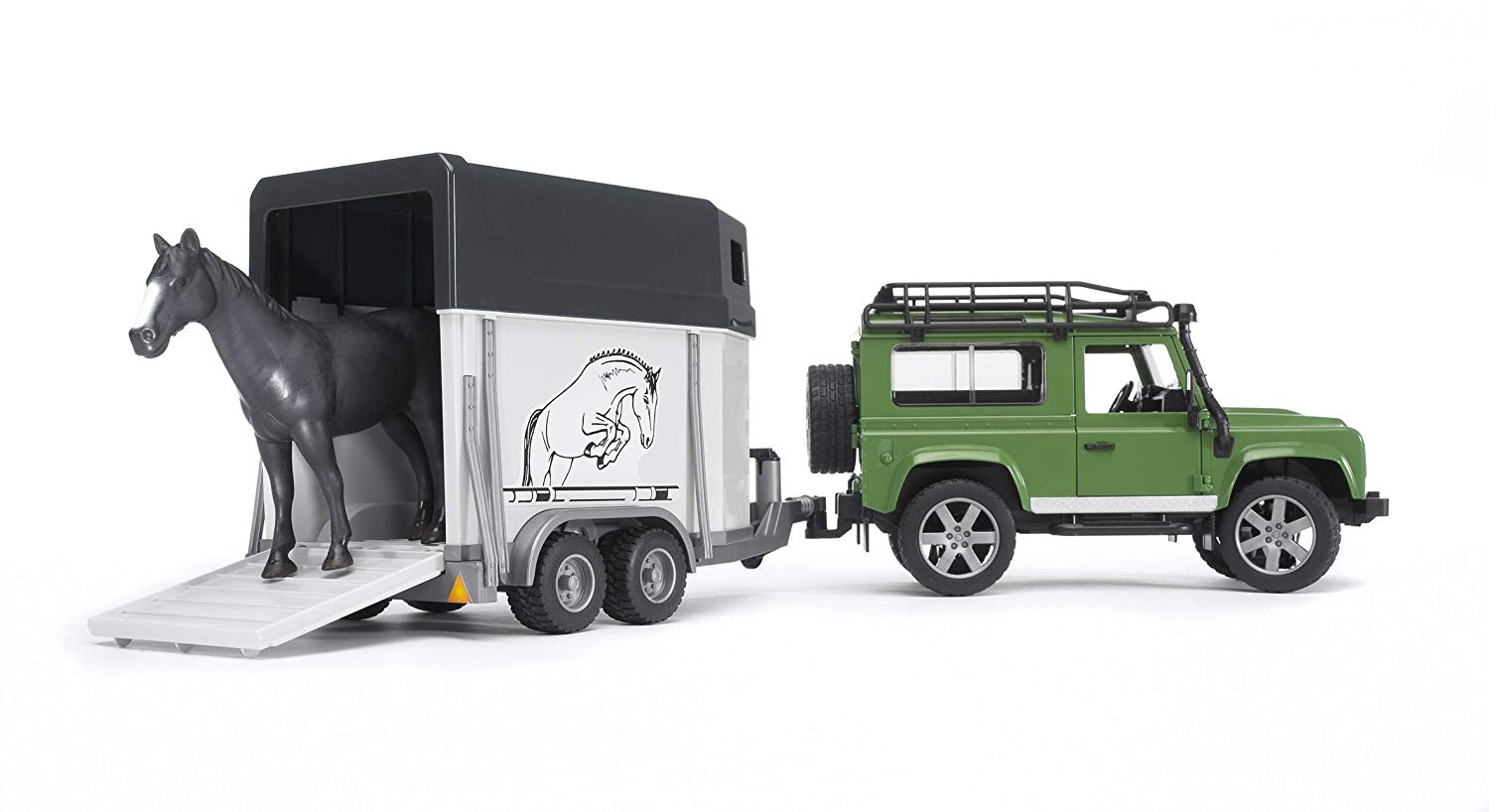 Bruder Landrover Defender Met Paardentrailer En Paard, 67 cm, Green - Image 4