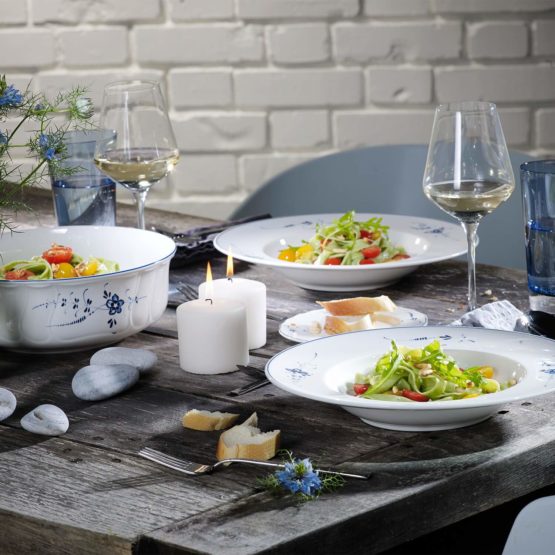 Villeroy & Boch Old Lu x Embourg Round Bowl, 24 cm, Premium Porcelain, White/Blue - Image 2
