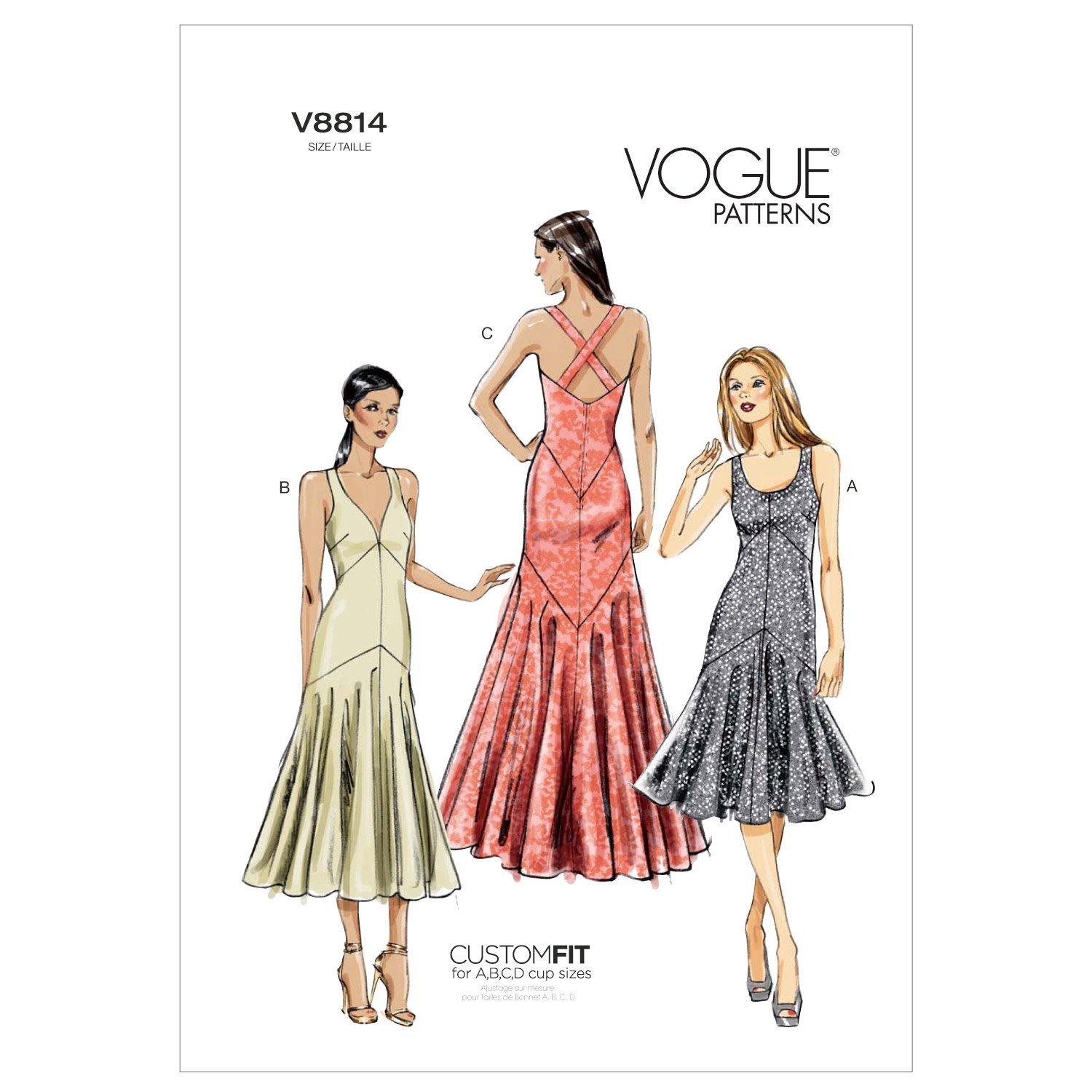 Vogue Patterns V8814 Size A5 6-8-10-12-14 Misses' Dress, Various