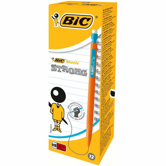BIC Matic HB Mechanical Pencils and Eraser, Assorted Barrel Colours with Fine Point (0.9 mm), Pack of 12