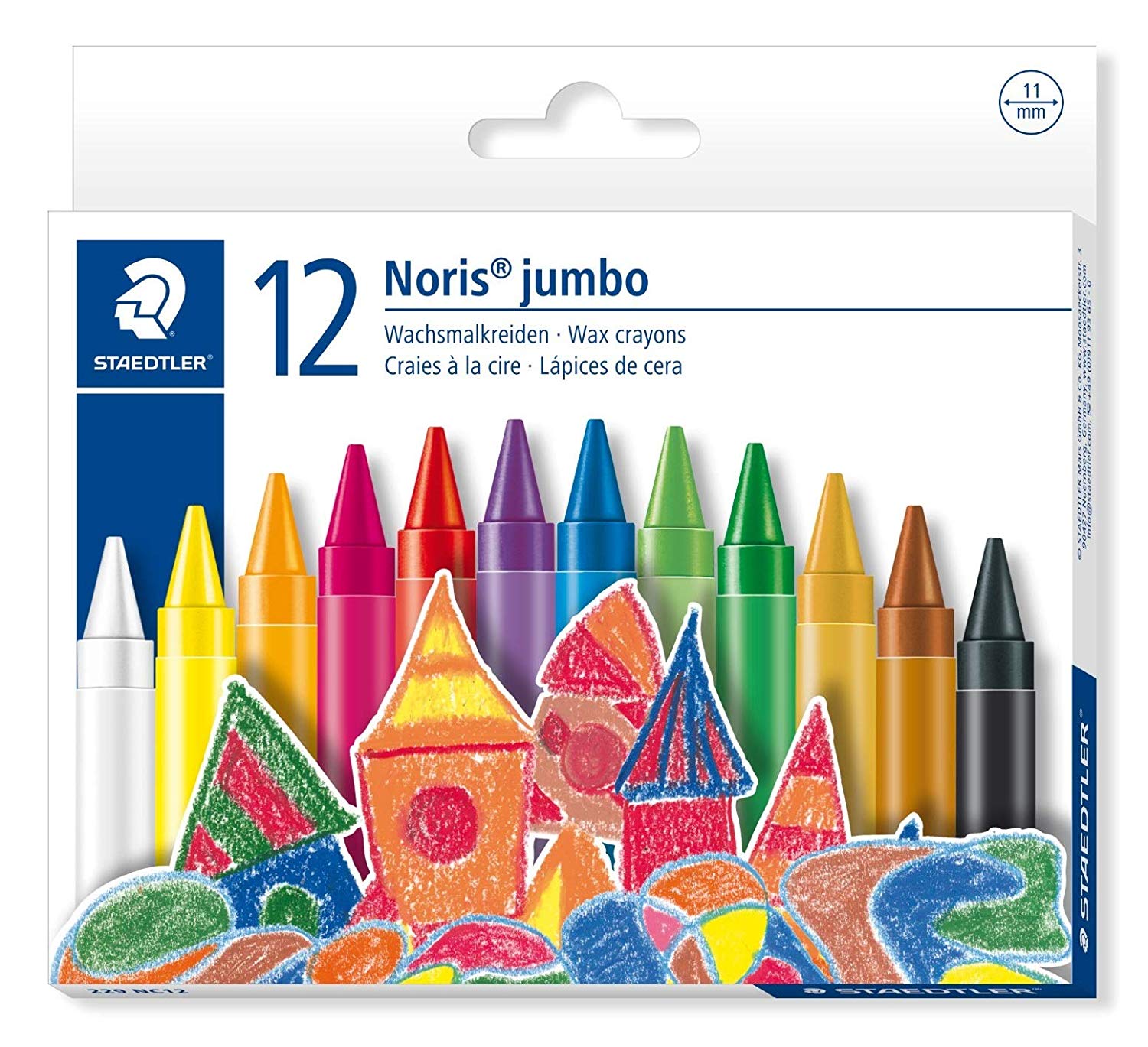 STAEDTLER 229 NC12 Noris Jumbo Wax Crayons 11mm - Assorted Colours (Pack of 12), 12 count (Pack of 1)