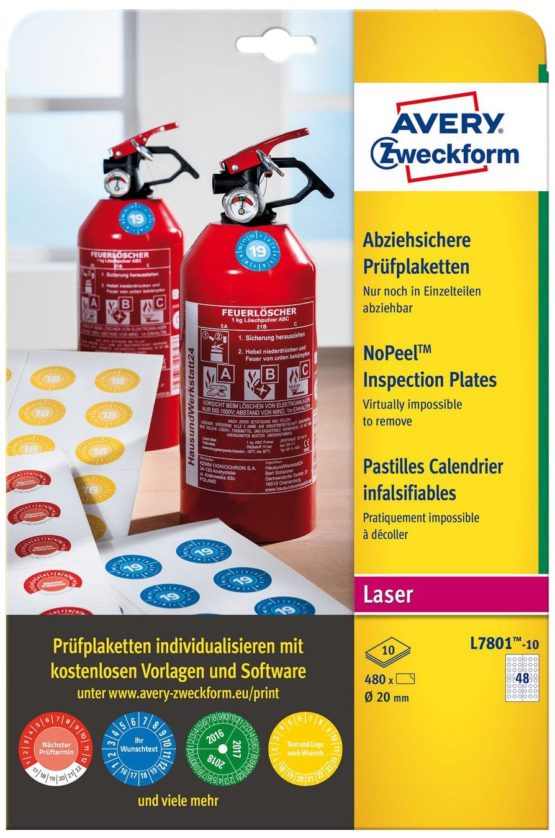 Avery Zweckform L7801 10 Test Badges Abziehsicher (480 Labels, Printable 10 Sheets A4 with 20 mm Diameter White