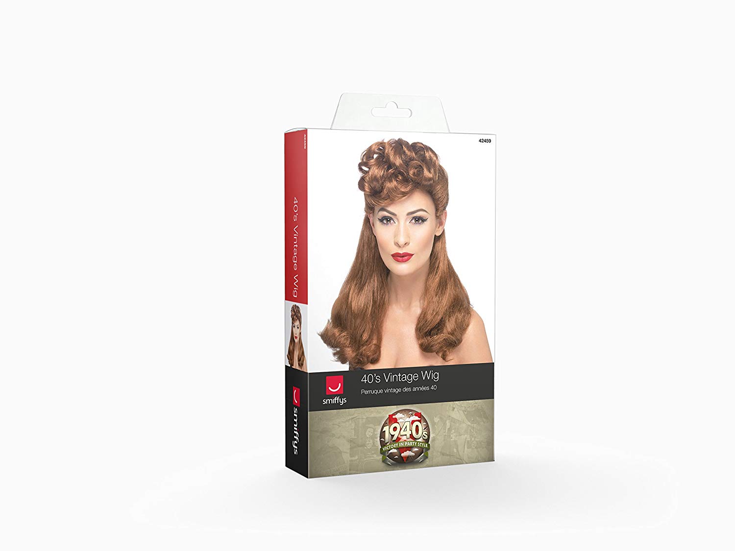 Smiffys 40s Vintage Wig, Auburn Long with Top Curls, 1940's Wartime Fancy Dress, 1940s Dress Up Wigs - Image 2