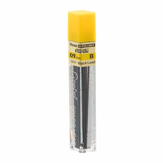 Pentel Super Hi-Polymer Leads, 0.9mm, Grade B, 1 Box of 12 Tubes