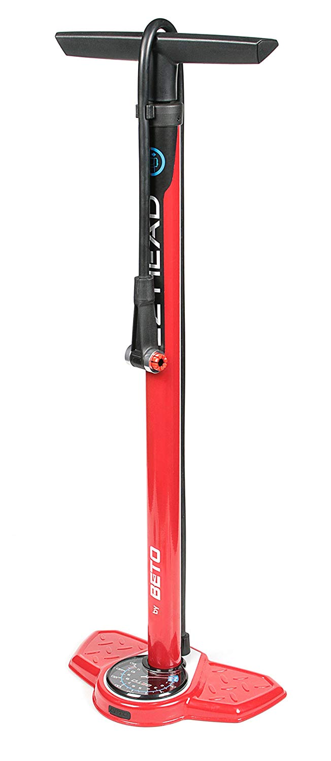 Beto EZ Head Foot Pump with Pressure Gauge, Red