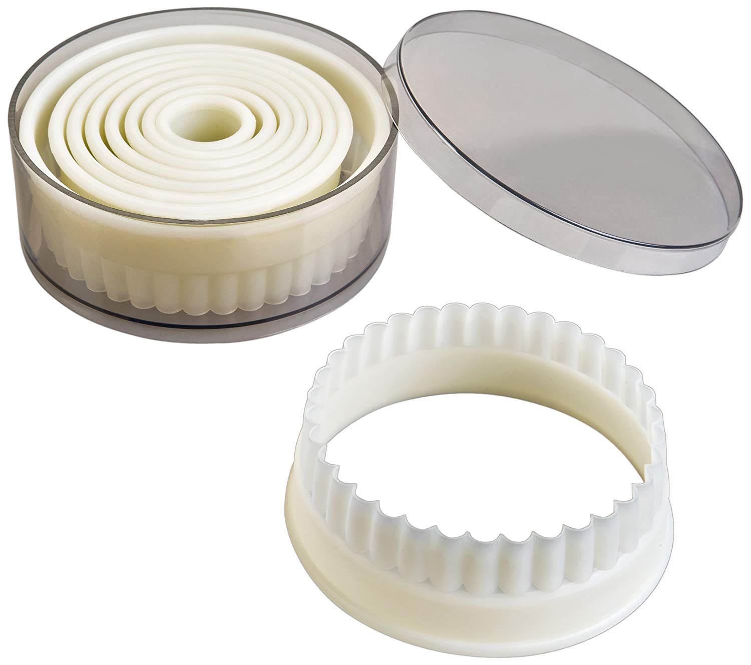 IBILI 784200 - Set 9 cortamasas redondo rizado, Transparent/White, 10 x 10 x 5 cm