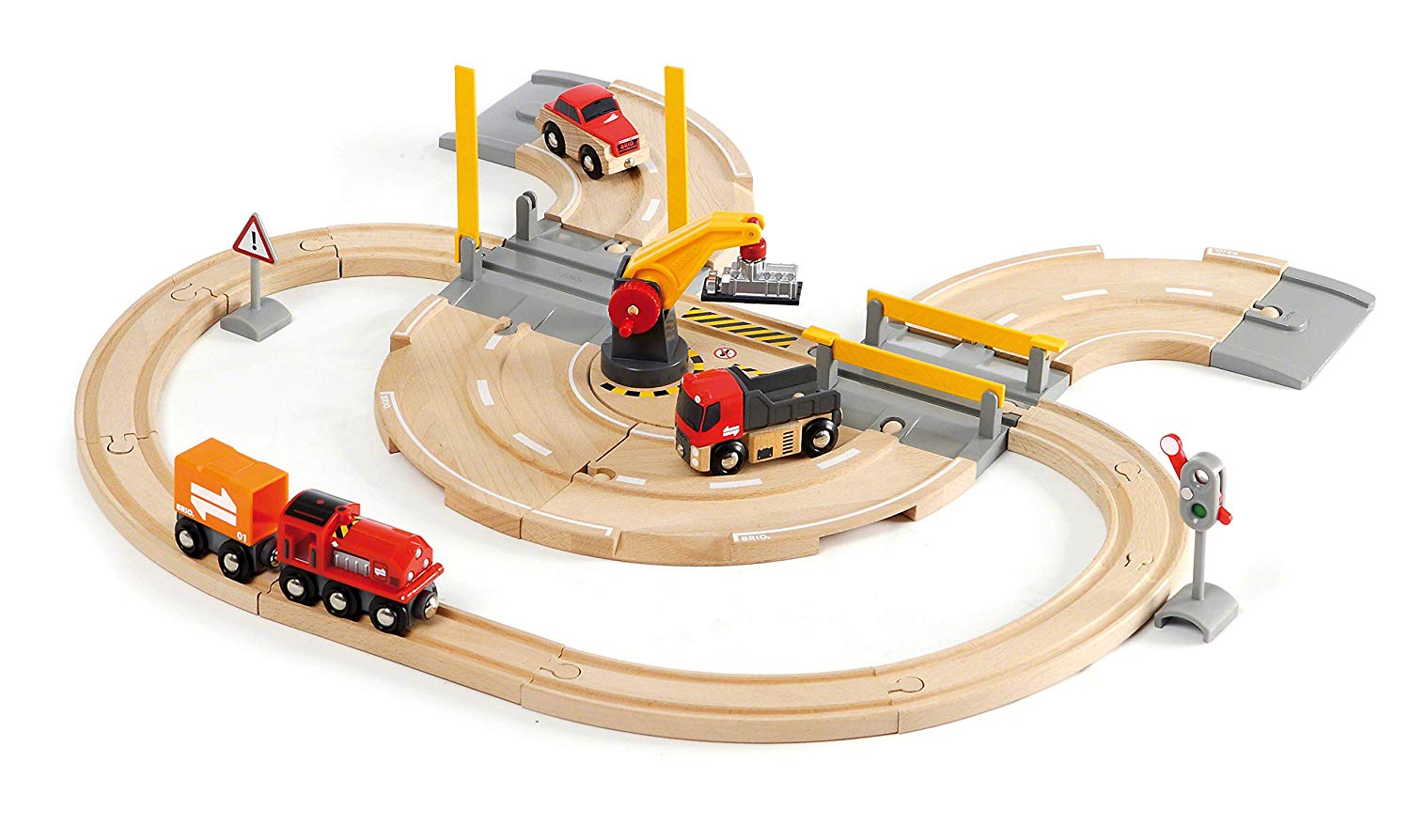 Road Train Set BRIO 63320800 Rail and Road Crane Train Set for Kids Age 3 Years Up ...