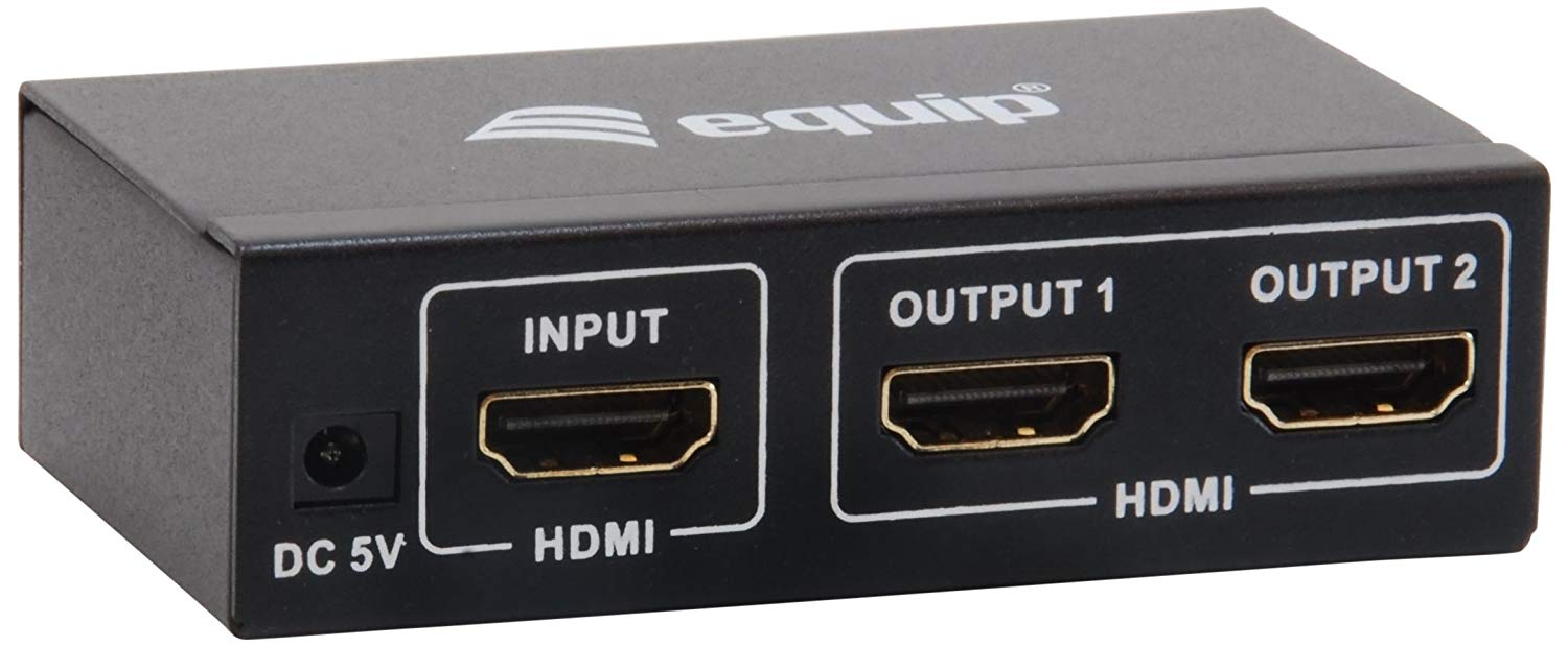 Equip HDMI Video Splitter 2-Port Supports 3D, Monitor Splitter, 1 HDMI to 2 Monitors, Screen Splitter, black