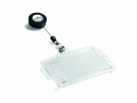 Durable Enclosed Duo Security Pass Holder 54 x 85 mm with Badge Reel Transparent | Holds Up-to 2 ID/Security Cards | Pack of 25