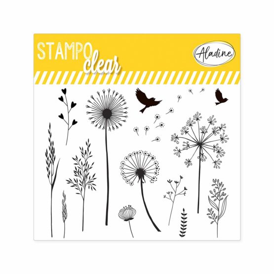 Aladine - Stampo Clear Florida - Creative Transparent Stamps - DIY and Scrapbooking - Precise Placement of Patterns - Sheet of 13 Silicone Stamps