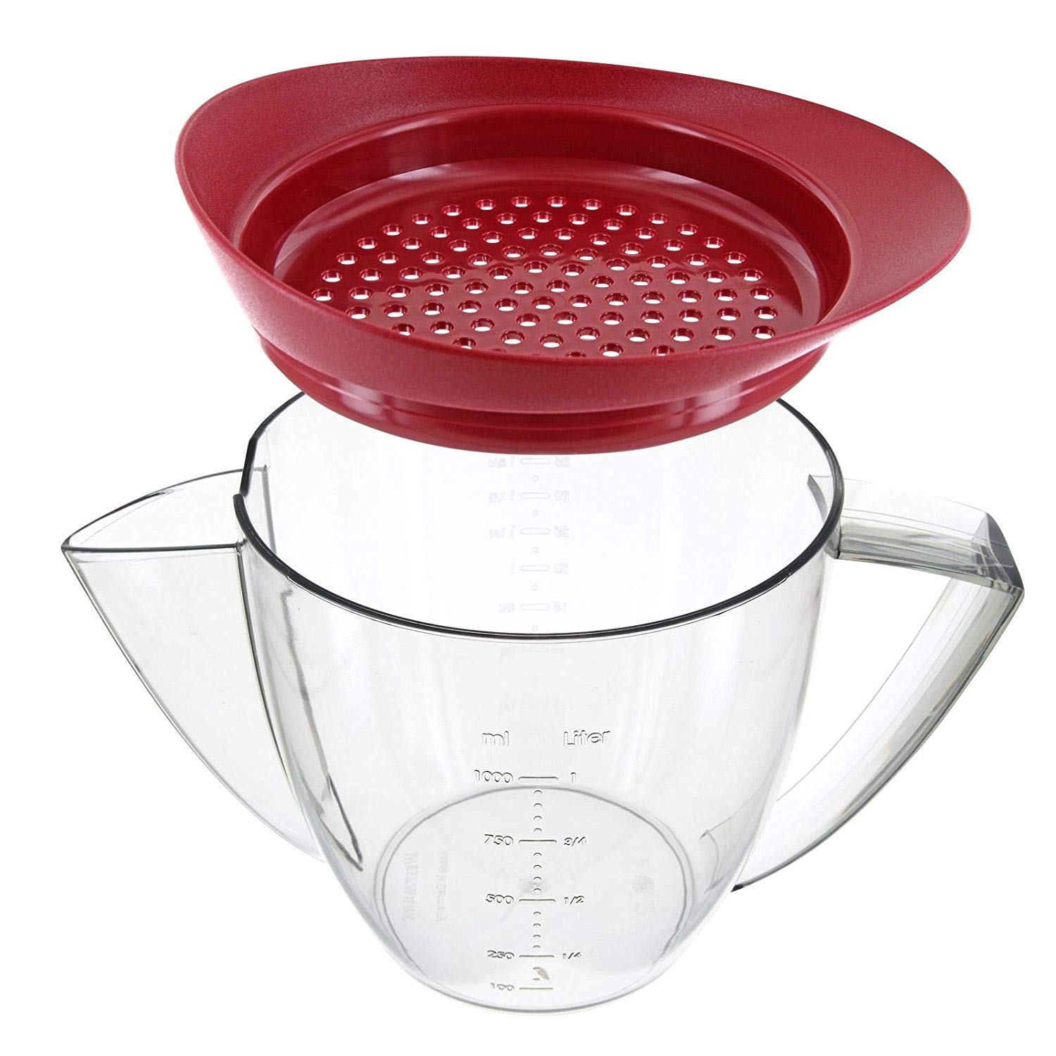 Westmark Fat Separator Jug with Strainer Lid, Volume 1 Litre, Plastic, Transparent/Red