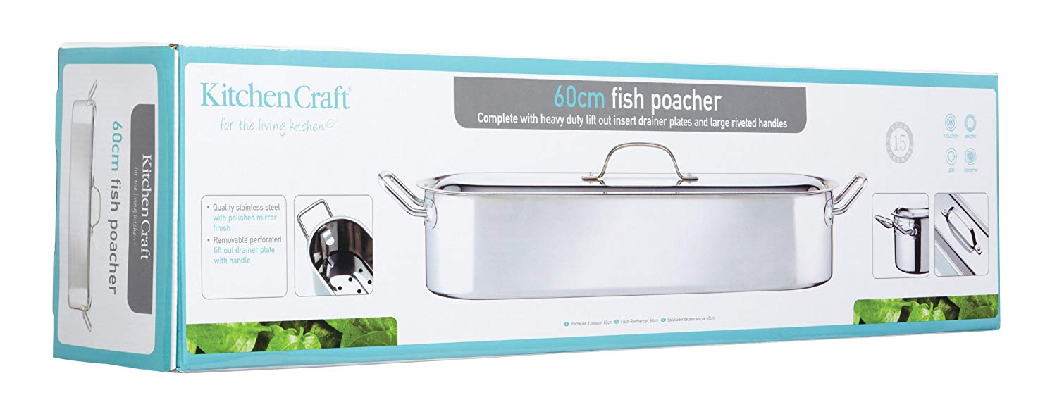 KitchenCraft Fish Kettle, Stainless Steel Induction, Polished, Large, 61.5 x 18.5 x 1.5cm, Silver, 5 Litres - Image 3
