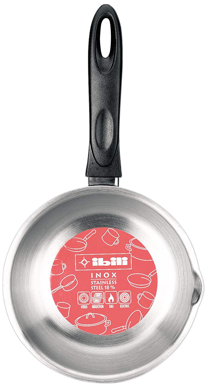IBILI Clasica Saucepan with Spout, 14 cm, Stainless Steel, Suitable for Induction Hobs, Silver/Black