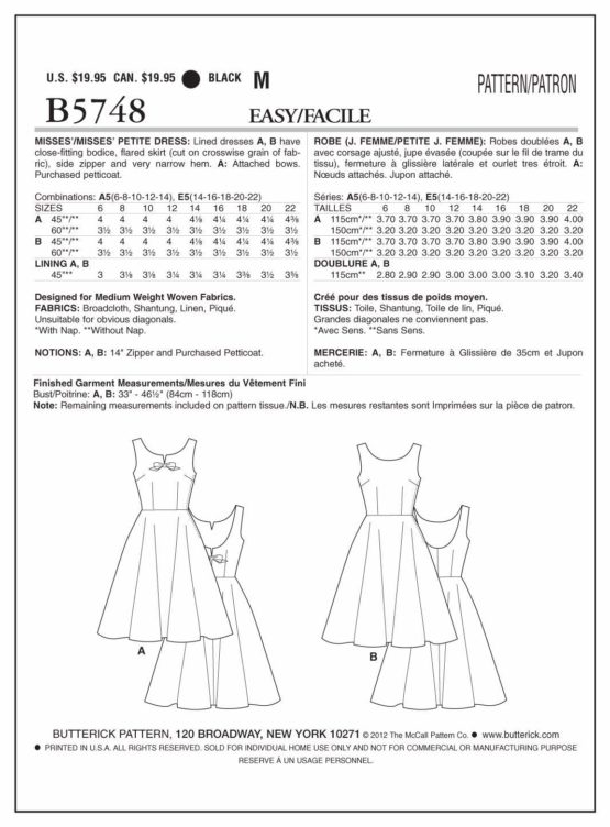 Butterick Patterns B5748 Size E5 14-16-18-20-22 Misses'/ Misses' Petite Dress, Pack of 1, White - Image 2