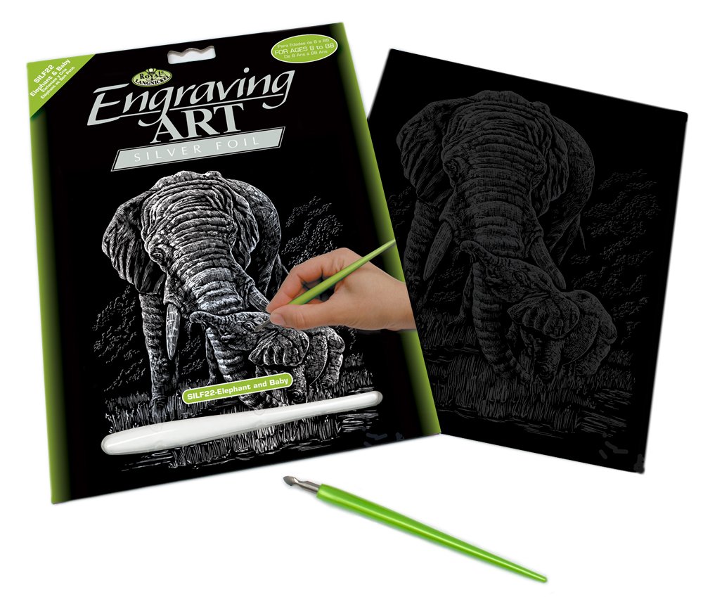 Royal & Langnickel Silver Engraving Art A4 Size Elephant and Baby