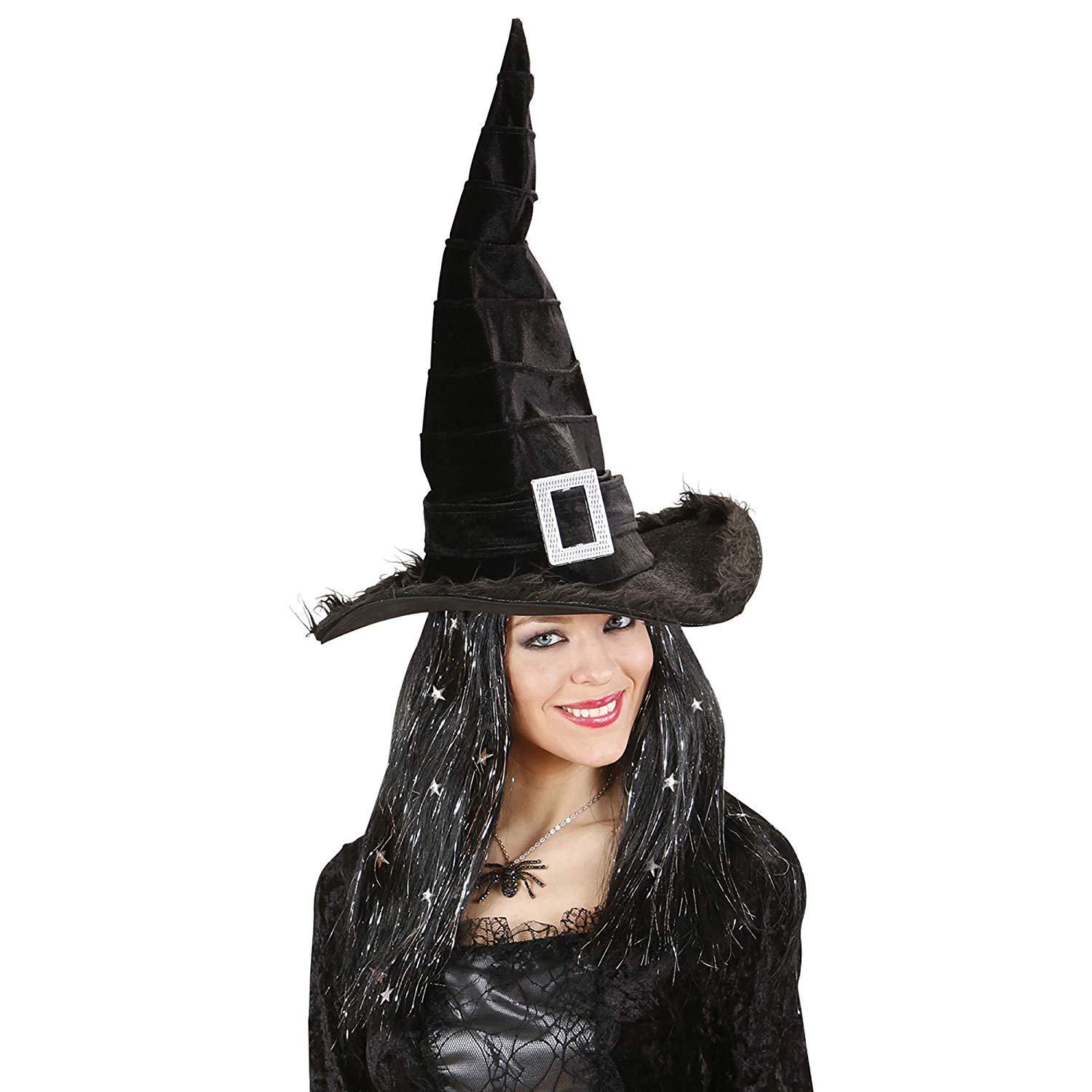 Velvet Witch s with Plush Trim & Buckle Halloween Hats Caps & Headwear for Fancy Dress Costumes Accessory