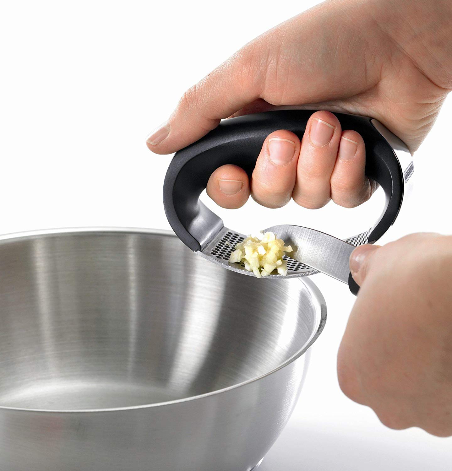 Leifheit Knobi King® Garlic Press, Ginger Crusher, Stainless Steel Garlic Presser, Easy and Quick to Use Roll Action - Image 2