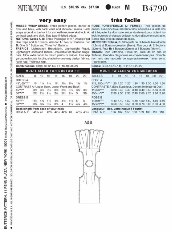 Butterick Patterns B4790 Size FF 16-18-20-22 Misses Wrap Dress, Pack of 1, White - Image 2