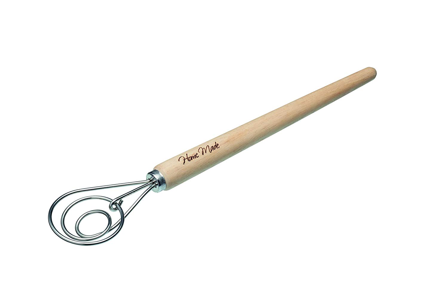 KitchenCraft Home Made 'Brodpisker' Hand Dough Mixer/Danish Dough Whisk, Stainless Steel, 36 cm, Wood