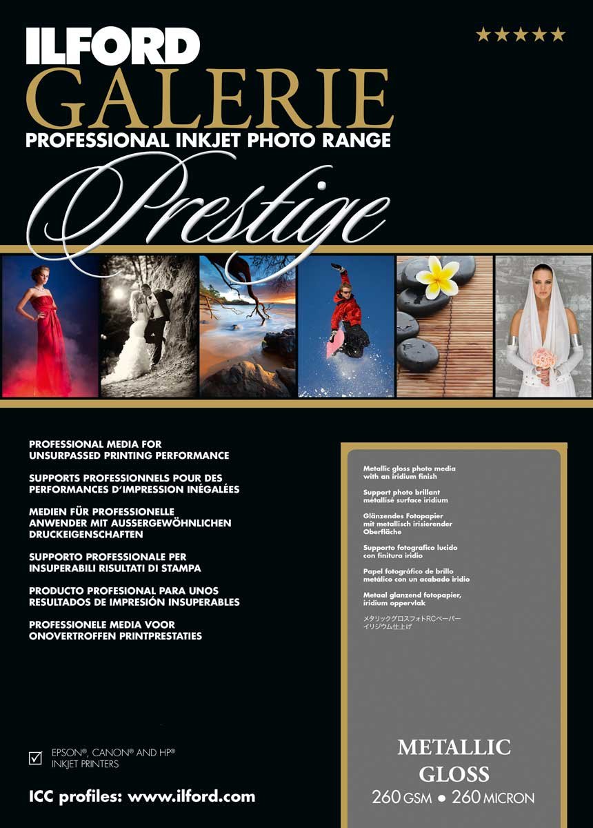 Ilford Galerie Prestige Metallic Gloss Photo Paper, 260 g, A3, 25 Sheets, white, A3, 25 hojas