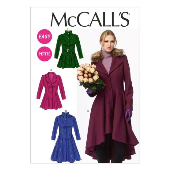 McCall's Patterns M6800 A5 6 - 8 - 10 - 12 - 14 Misses' - Miss Petite Lined Coats, Belt and Detachable Collar and Hood, Pack of 1, White