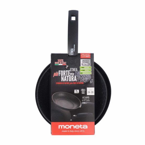 Moneta Etnea Set of 2 Frying Pans, Stone Surface Non-Stick and Anti-Scratch Coating, Dishwasher Safe, 24, 28 cm, 2-Piece Pan Set