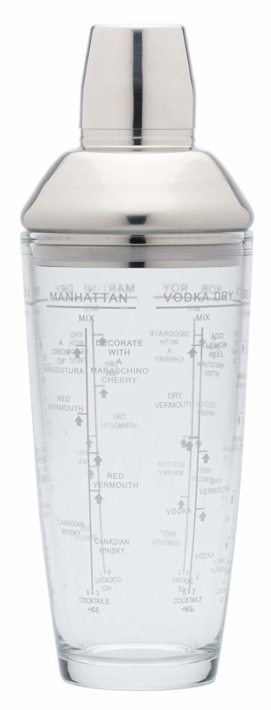 BarCraft KCBCBOSTON Easy Cocktail Shaker with Printed Recipes, 700 ml