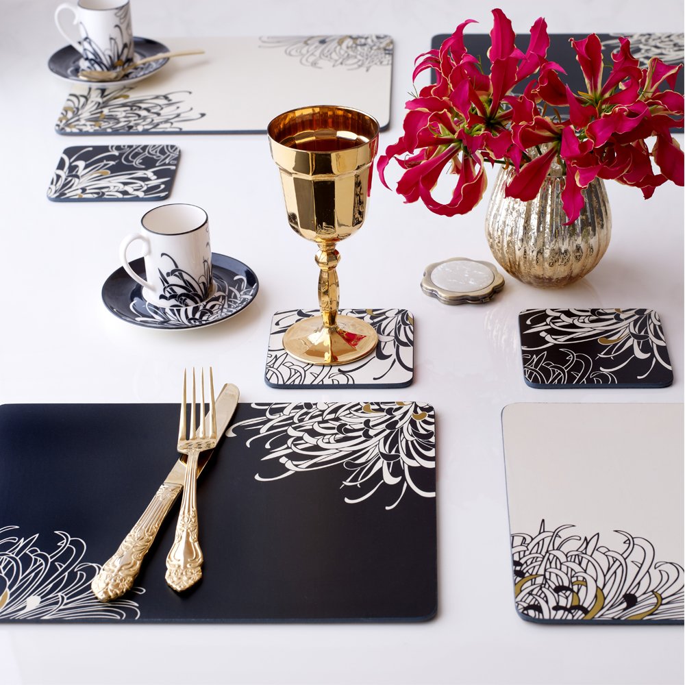Denby 151048505 30.5 x 23 cm Cork Backed Monsoon Chrysanthemum Charcoal Placemat Set, Set of 4