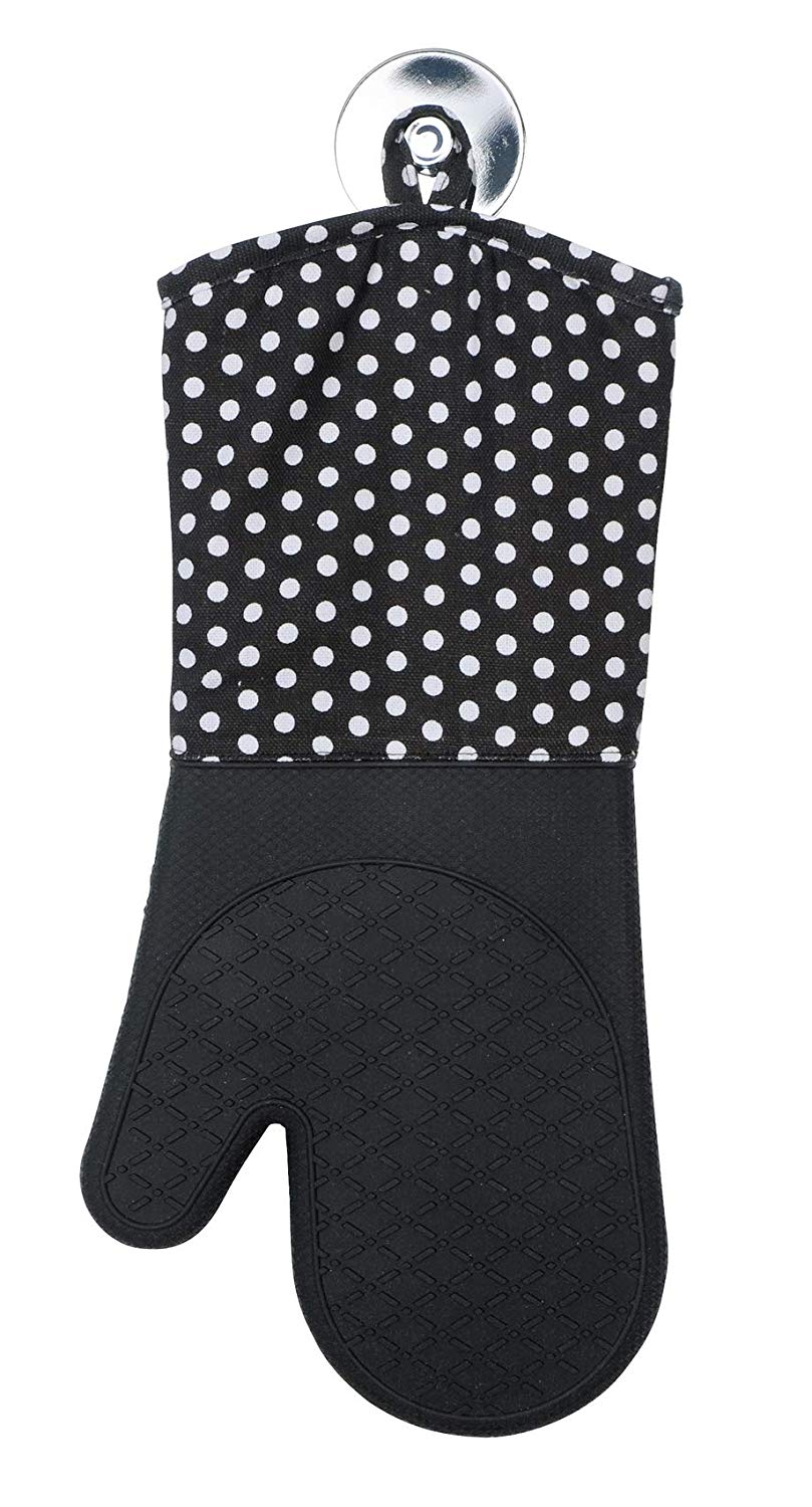 WENKO 2102167100 Oven gloves Silicone Black - 1 pair, Cotton, Black/White/Black, 18.5 x 3 x 37.5 cm - Image 2