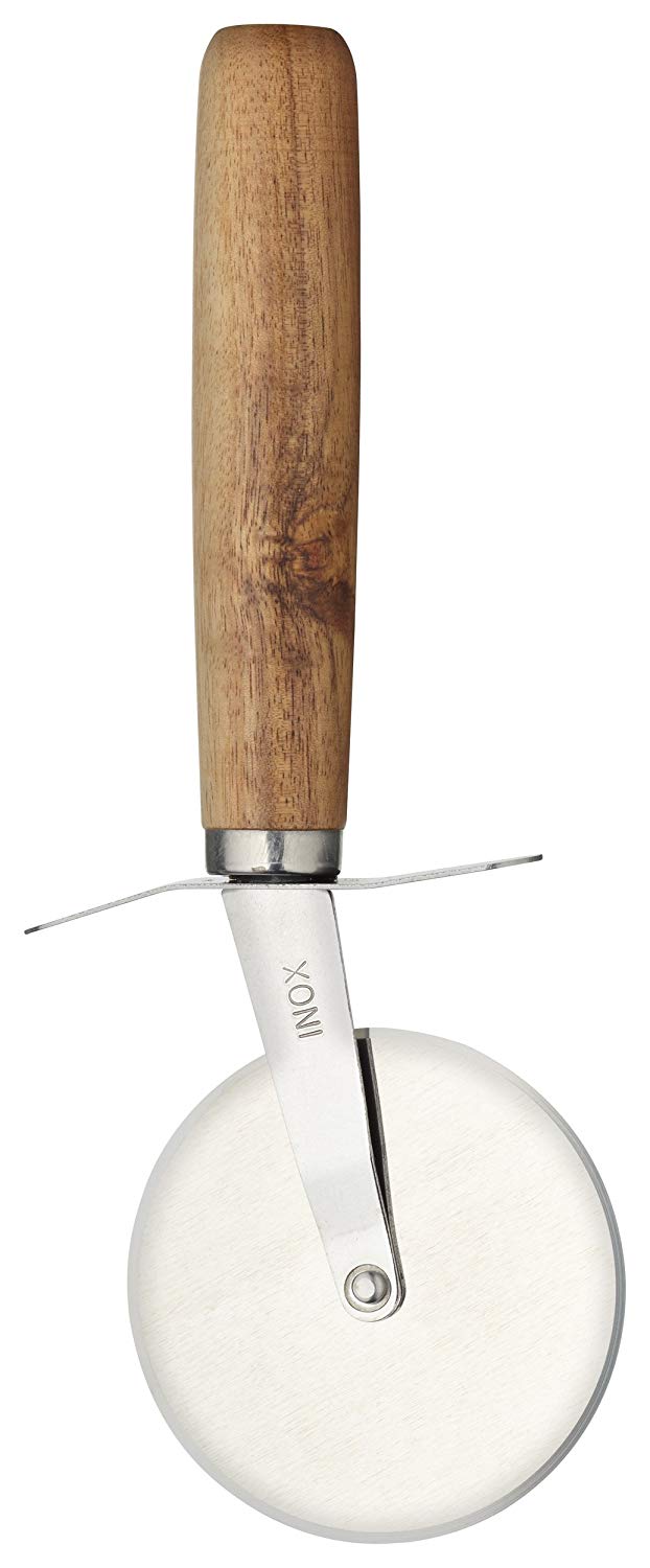 KitchenCraft World of Flavours Pizza Cutter Wheel with Hand Carved Wooden Handle, Stainless Steel, 19.5cm (7.5'')